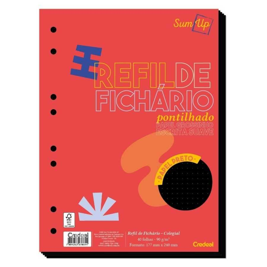 Folha para Fichário Colegial (Pequeno) Pontilhado 40 Fls 90g Preto Credeal 278611