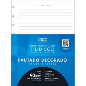 Folha para Caderno Disco Colegial Pautado 80 Fls 90g Branco Decorado Tilibra 341835