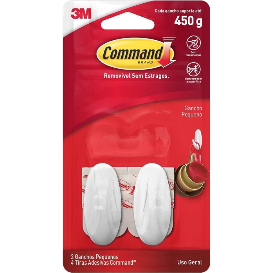 Gancho Plástico Command Designer Pequeno Branco c/2 Unid 3M
