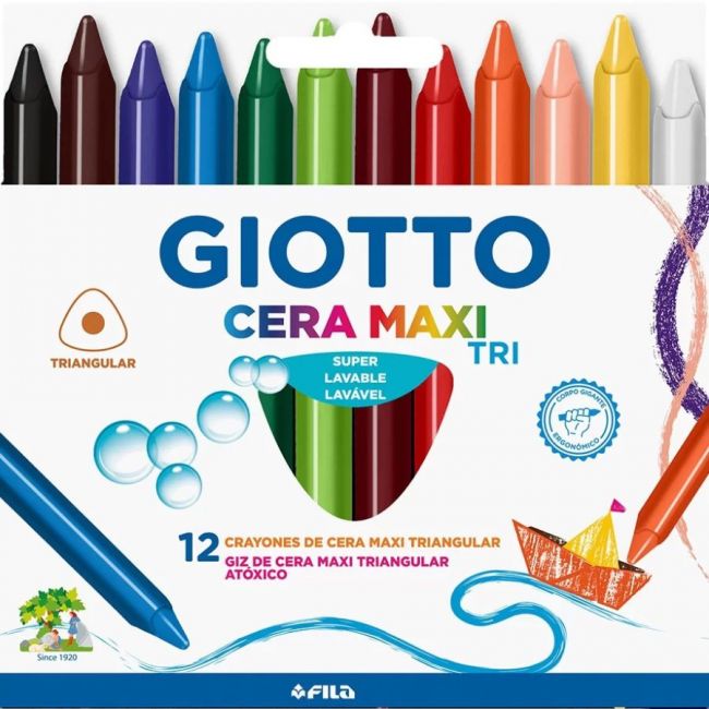Giz de Cera Maxi 12 Cores Triangular Giotto 202702ES