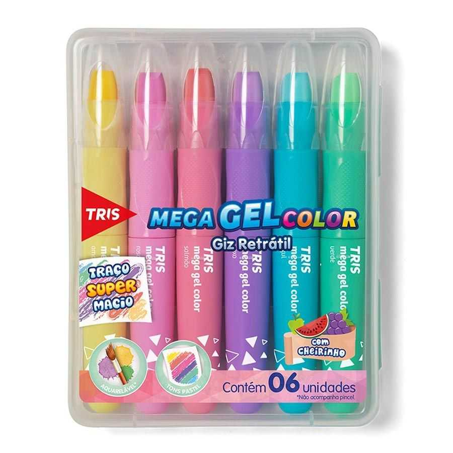 Giz de Cera Retrátil 6 cores Tons Pastel Mega Gel Color Tris 607535