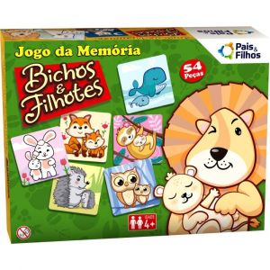 Jogo da Memória Cartonado Bichos e Filhotes 54 Peças Pais e Filhos