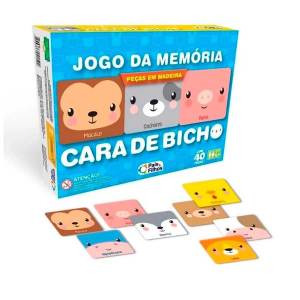 Jogo da Memória Madeira Cara de Bichos 40 Peças Pais e Filhos