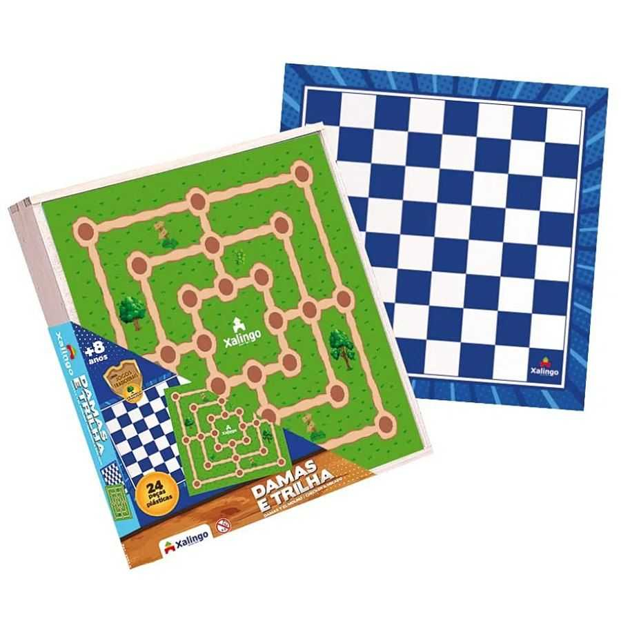 Jogo de dama com tabuleiro de madeira mdf + 24 peças