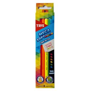 Lápis de Cor 06 Cores Neon Tris Mega Soft Color Triangular