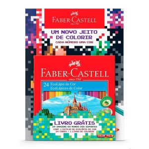 Lápis de Cor 24 cores Sextavado - Faber-Castell + Livro para Colorir