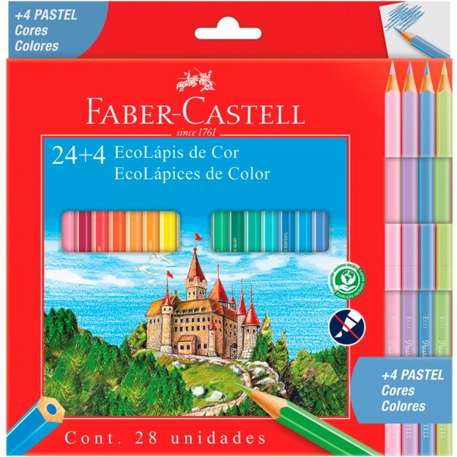 Lápis de Cor 24 Cores Sextavado Faber Castell + 4 Cores Pastéis 120124+4P