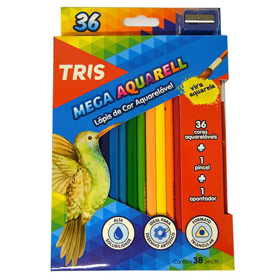 Lápis de Cor Aquarelável 36 Cores Triangular Tris 