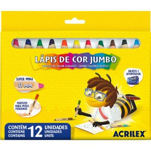 Lápis de Cor Jumbo 12 Cores Redondo com Apontador Acrilex 09621