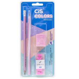 Lápis Preto n°2 Triangular Cis Colors HB com 1 Lápis + Caneta + Apontador + Borracha 