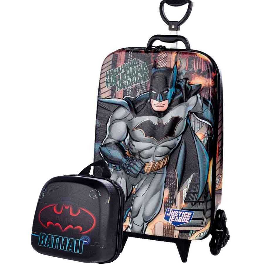 Mochila com Rodas + Lancheira Liga da Justiça Batman 3D Diplomata 