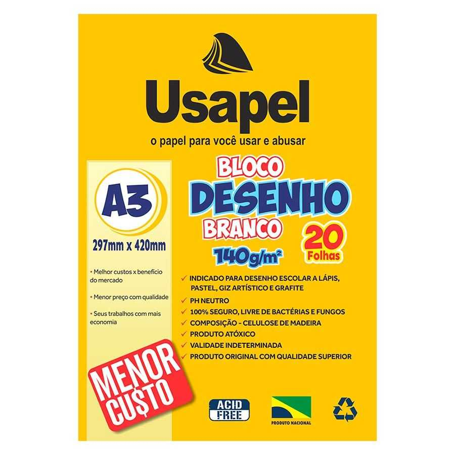 Bloco para Desenho A3 Branco 140g c/20 Fls Usapel 25059