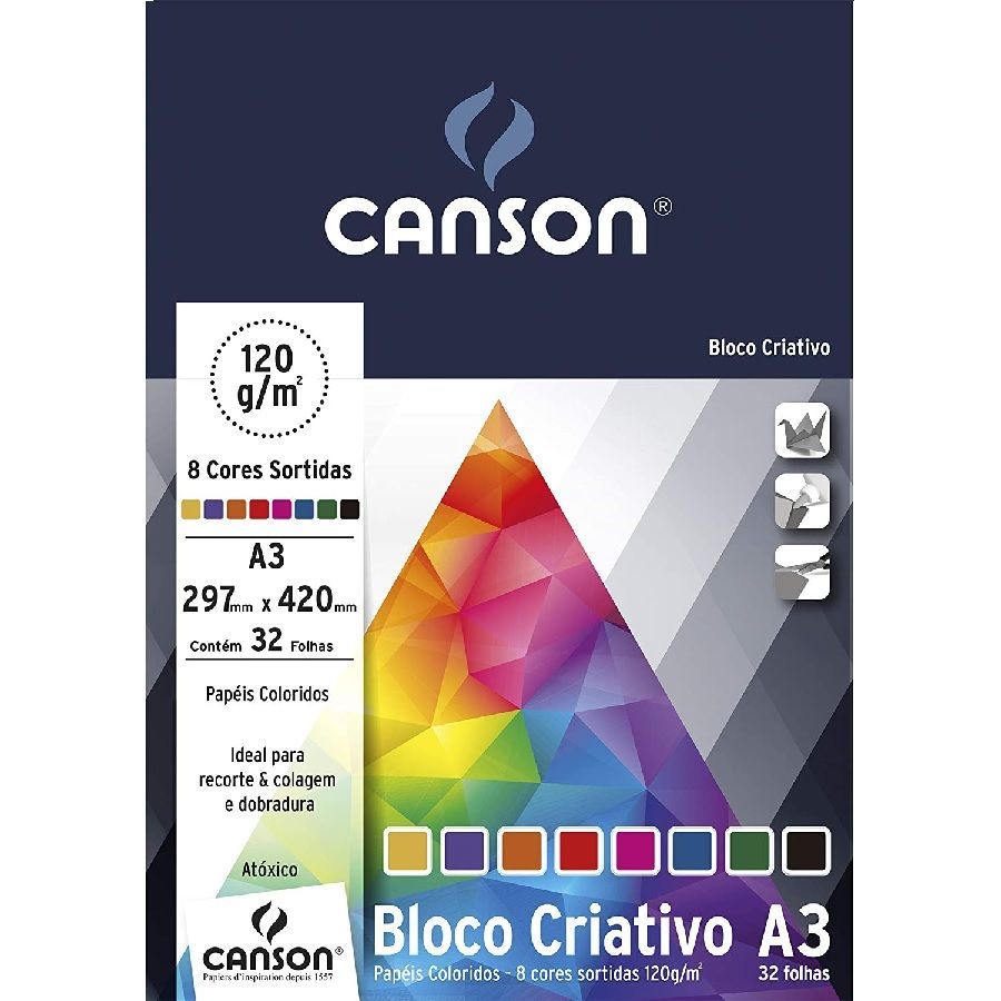 Papel Criativo Color Set A3 120g 8 cores c/32 Fls - Canson
