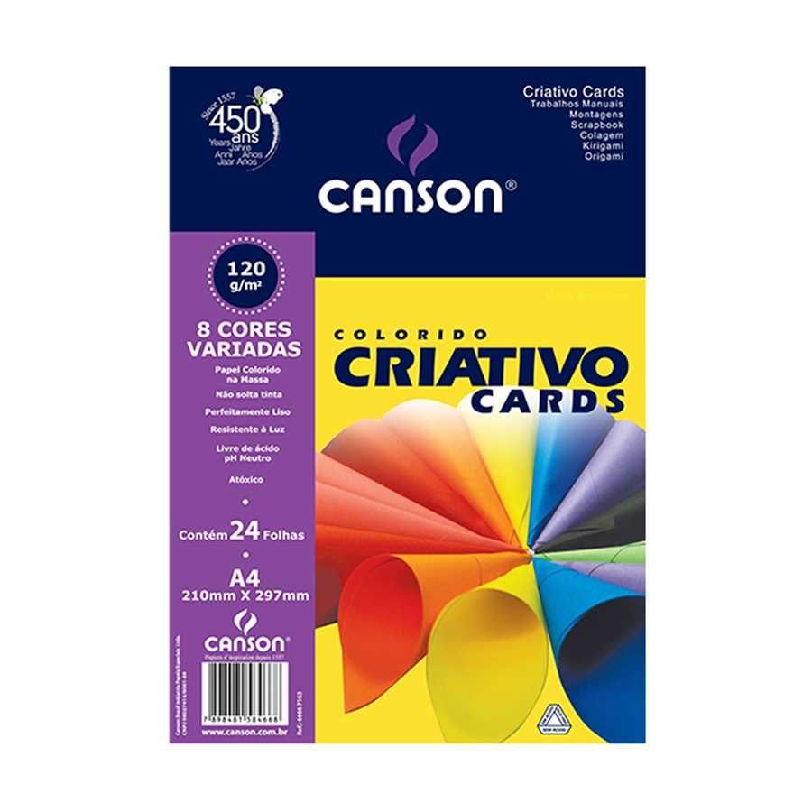 Papel Criativo Color Set A4 120g 8 cores c/24 Fls - Canson Criativo Cards