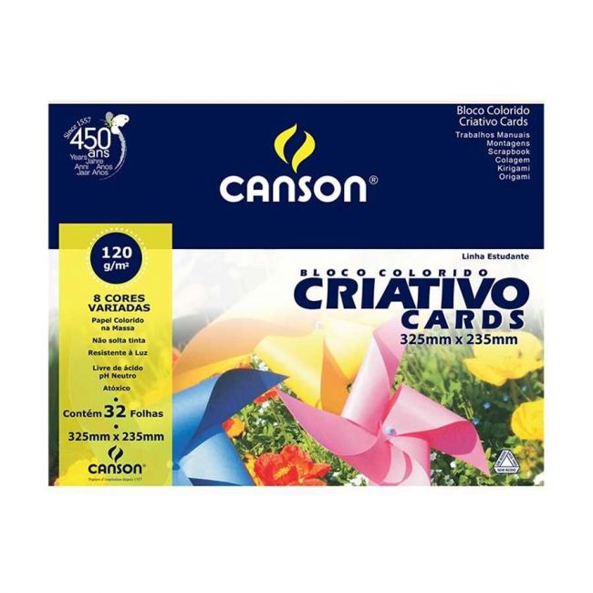 Papel Criativo Color Set 325 x 235mm 120g 8 cores c/32 Fls - Canson Criativo Cards
