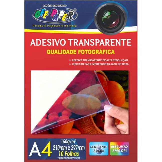 Papel Fotográfico Injet Transparente Adesivo 150g A4 Off Papper pct c/10 Fls 