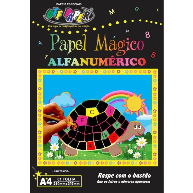 Papel Mágico A4 Multicolor Alfanumérico pct c/ 1 Folhas Off Paper