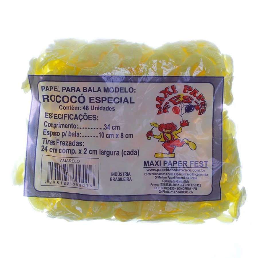 Papel para Bala Rococó Liso Amarelo pct c/48 Unid 