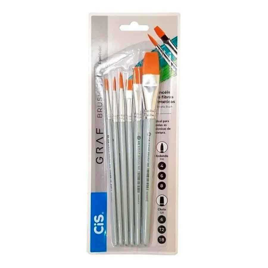 Pincel Escolar Graf Brush Set com 6 Pinceis Cis 