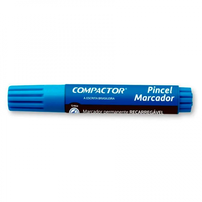 Pincel Marcador Permanente Recarregável Compactor cx c/12 Unid - Azul