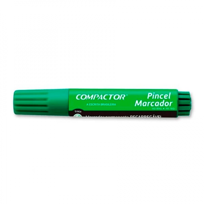 Pincel Marcador Permanente Recarregável Compactor cx c/12 Unid - Verde
