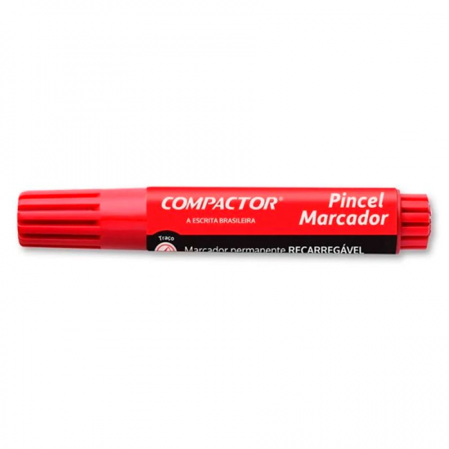Pincel Marcador Permanente Recarregável Compactor cx c/12 Unid - Vermelho 