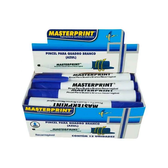 Pincel Marcador Quadro Branco Recarregável Masterprint cx c/12 Unid - Azul