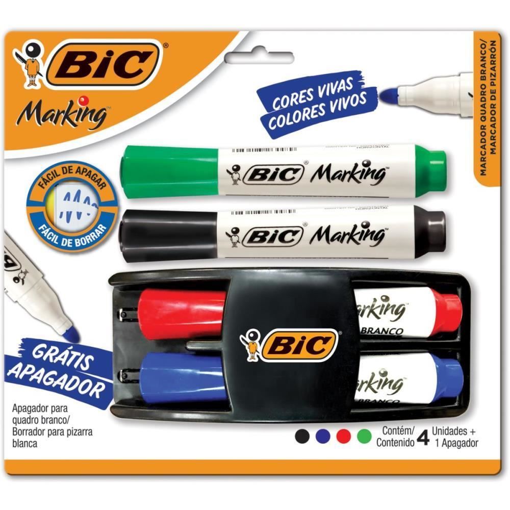 Pincel Marcador Quadro Branco BIC Marking Kit c/4 Cores + Apagador 