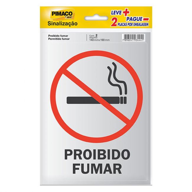 Adesivo Sinalização Pimaco 14 x 19cm Proibido Fumar c/2 Unid 