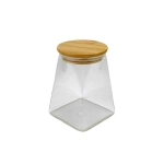 Pote de Vidro Hermético Trapézio 550ml Tampa de Bambu Cazamix 