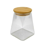 Pote de Vidro Hermético Trapézio 750ml Tampa de Bambu Cazamix 