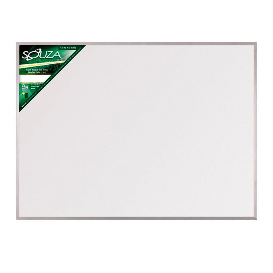 Quadro Branco Moldura Aluminio  90 x 60cm Popular Souza 5603