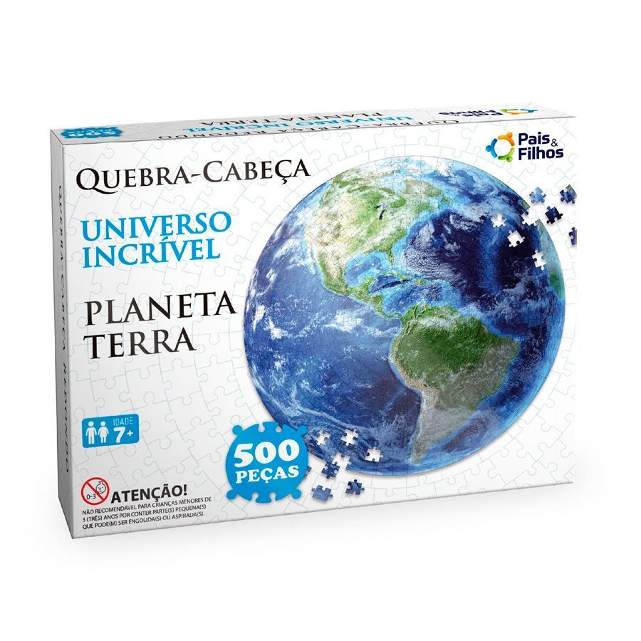 Quebra Cabeça Cartonado 500 Peças Redondo Planeta Terra Pais e Filhos 10764