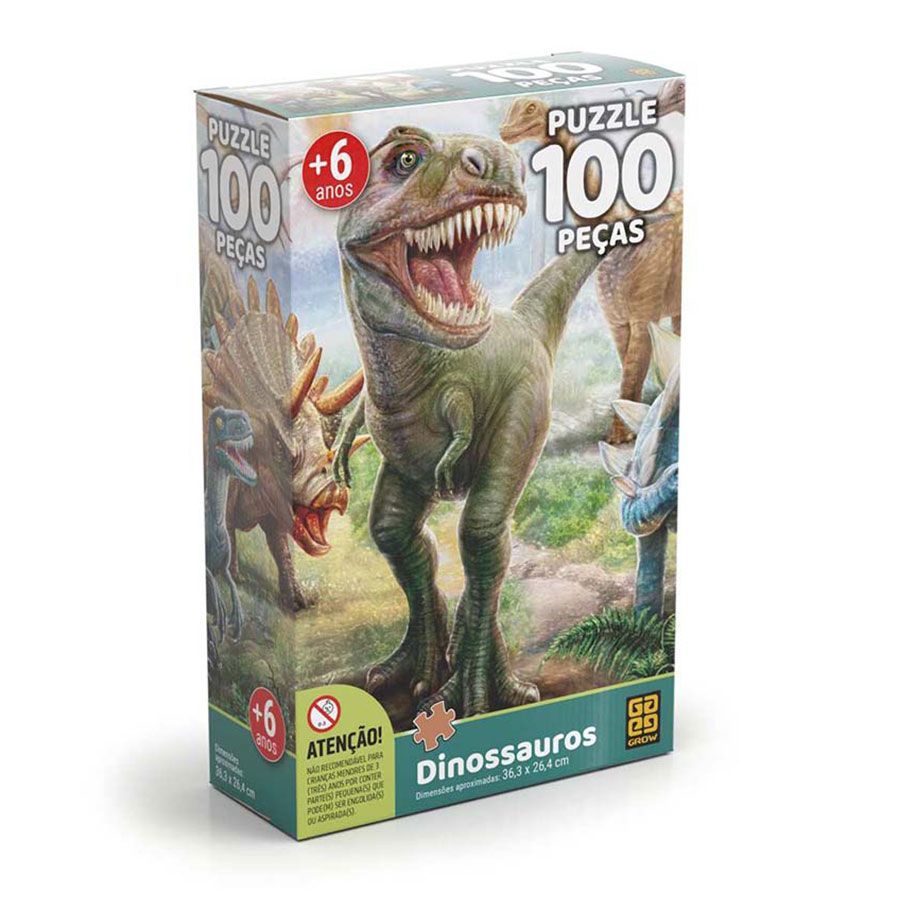 Quebra Cabeça Cartonado 100 Peças Dinossauro Grow 2660