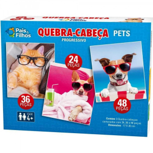 Quebra Cabeça Progressivo Cartonado Pets c/24 /36 /48 Peças Pais e Filhos 2979