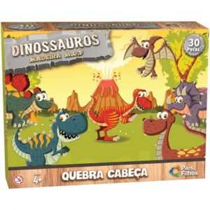 Quebra Cabeça Madeira 30 Peças Dinossauro Pais e Filhos 0965