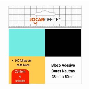 Recado Adesivo 38 x 50mm Jocar Office 4 Cores 4 Blocos c/100 Fls 91141