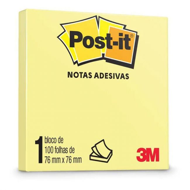 Recado Adesivo 76 x 76mm 3M Post-it 654 c/100 Fls - Amarelo