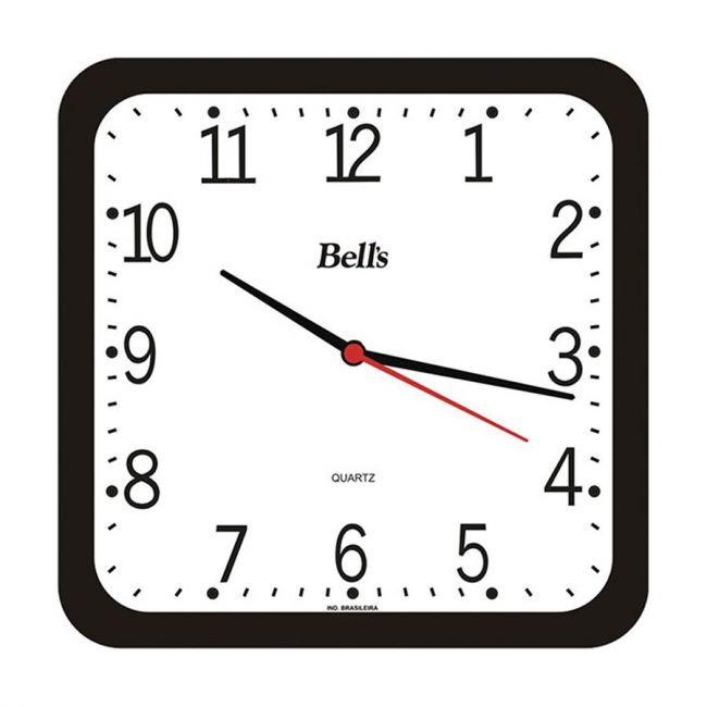Relógio de Parede Quadrado Quartz Preto Bells