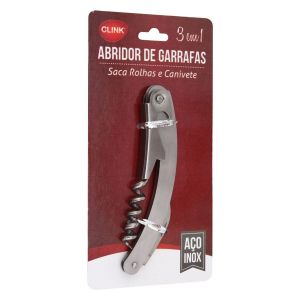 Saca Rolhas Abridor de Garrafas e Canivete Aço Inox Clink CK4451