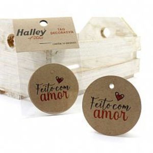 Tag Decorativa Redonda "Feito Com Amor" c/10 Unid Halley