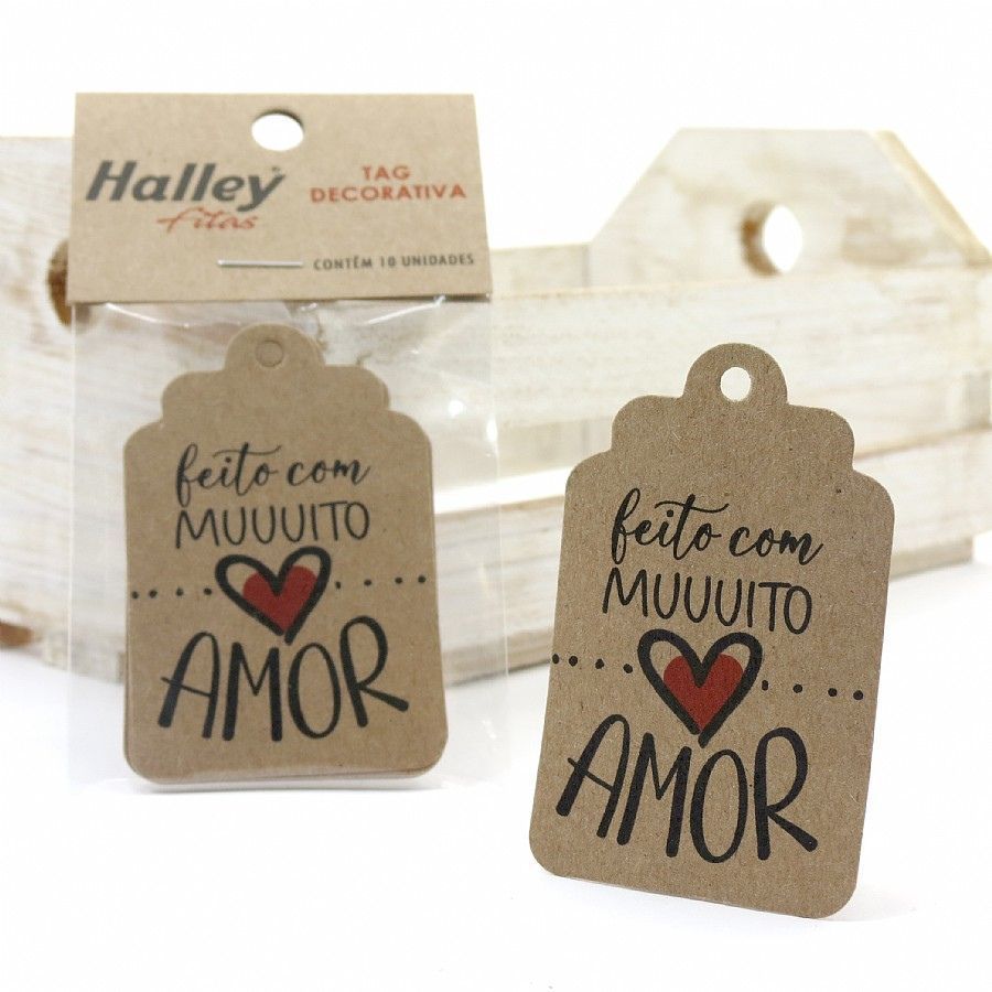 Tag Decorativa Retangular "Feito Com Muito Amor" c/10 Unid Halley