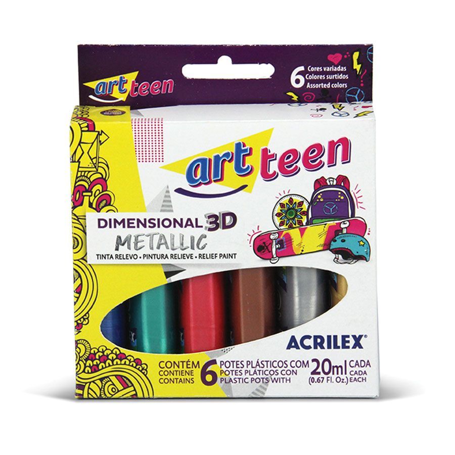 Tinta Dimensional Metallic Art Teen 20ml 6 Cores Acrilex