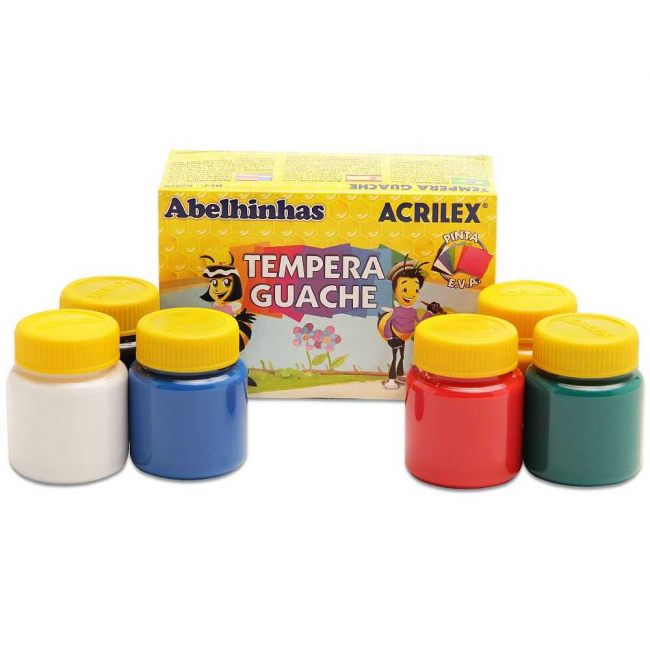 Tinta Guache 15ml 6 Cores Abelhinhas Acrilex na Papelaria Art Nova