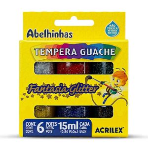 Tinta Guache 15ml 6 Cores Glitter Abelinhas Acrilex