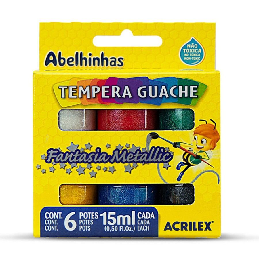 Tinta Guache 15ml 6 Cores Metallic Acrilex Abelinhas